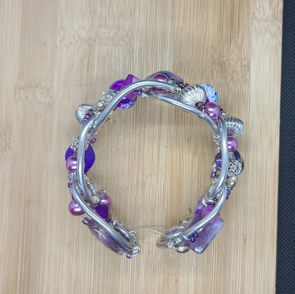 Gorgeous Purple Crystal Beaded Cuff Bracelet 💜 - Picture 5 of 6